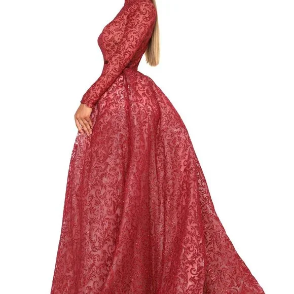 Portia and Scarlett Lace Glittery Long Sleeve Detachable Overskirt Dress - Picture 3 of 13